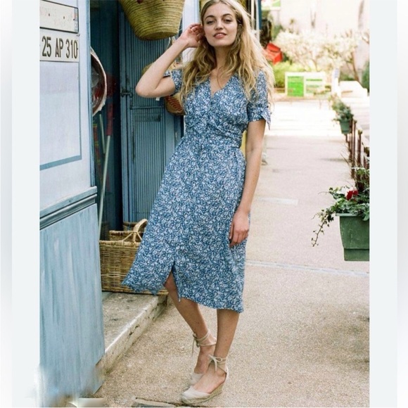 Rouje Laura Blue Floral Print Midi Dress 38 - Picture 2 of 9